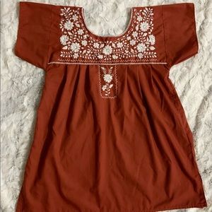 Handmade Embroidered Rust Mexican Blouse